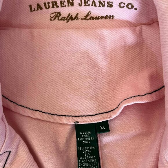 Ralph Lauren Jeans Co. Pink Double Breasted Denim Jacket without Belt size XL - Picture 7 of 7